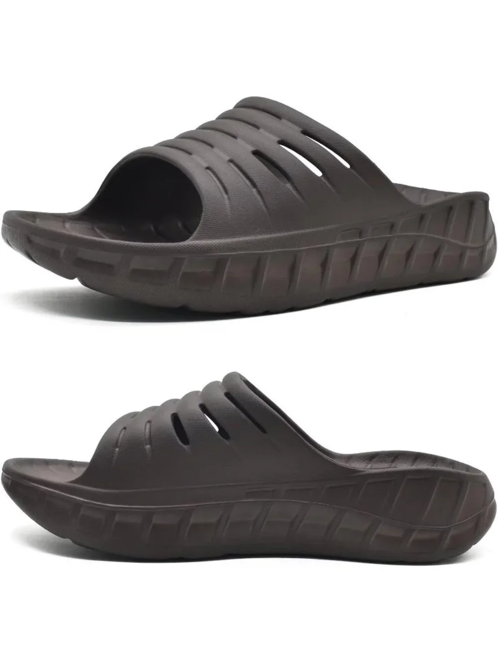 Men's Mocha Recovery Orthotic Arch Support Open Toe Sport Slides Slipper Shoes